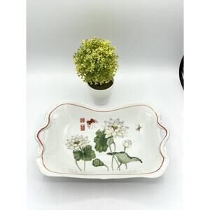 Tuscany Collection Lotus Tray – Japan Handled Serving Dish with Butterfly 12”